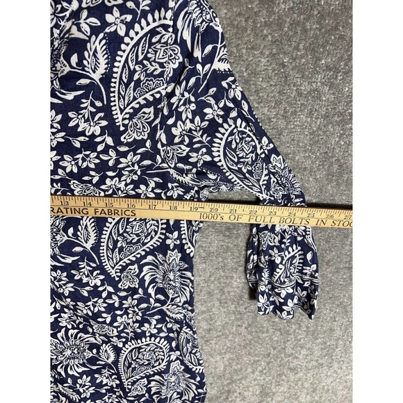 Sigrid Olsen Linen V-Neck Floral Paisley Top Womens Size Small Blue White - Picture 6 of 7